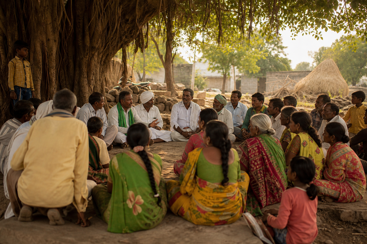 Community gathering under a tree