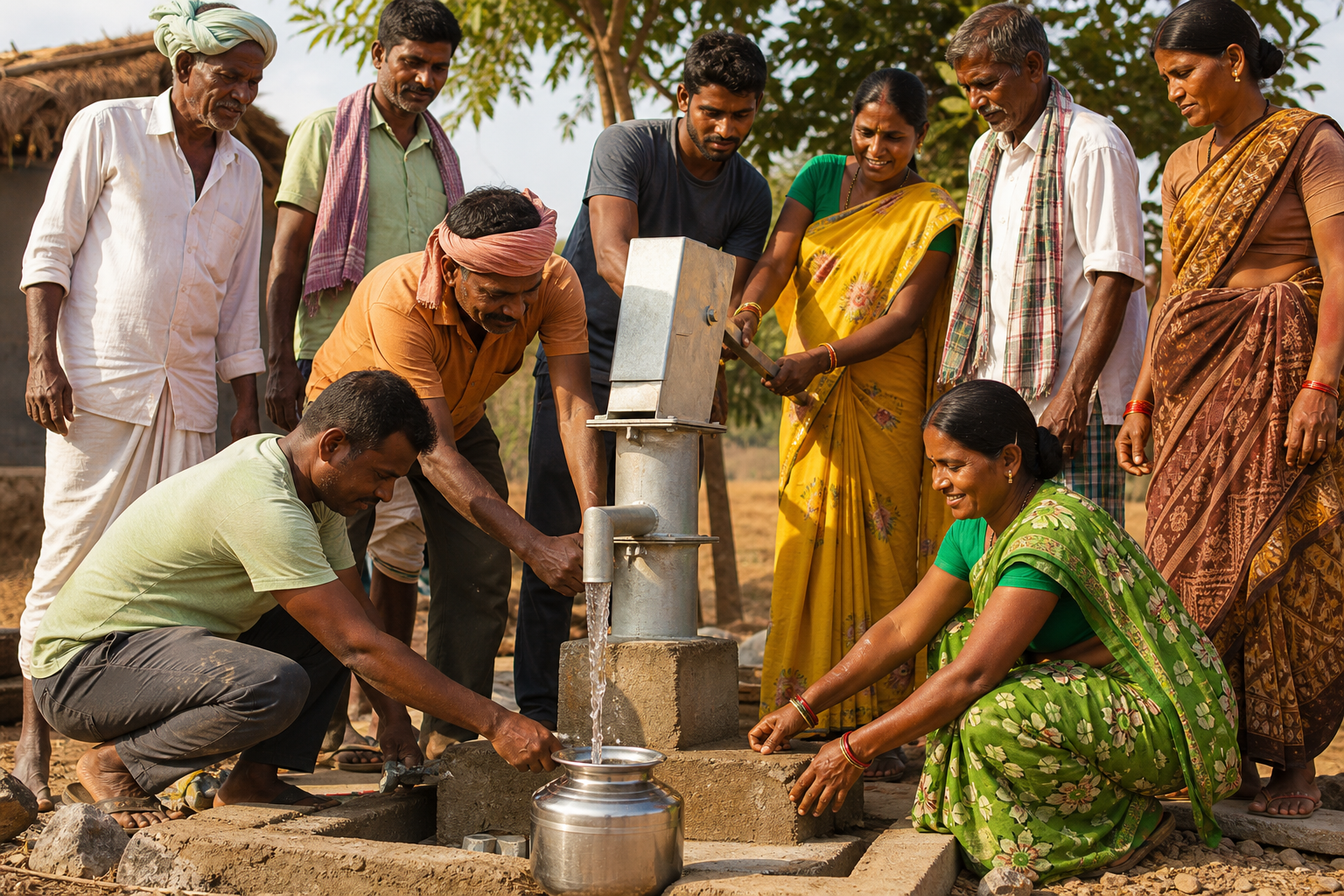 Rural community gathering outdoors
